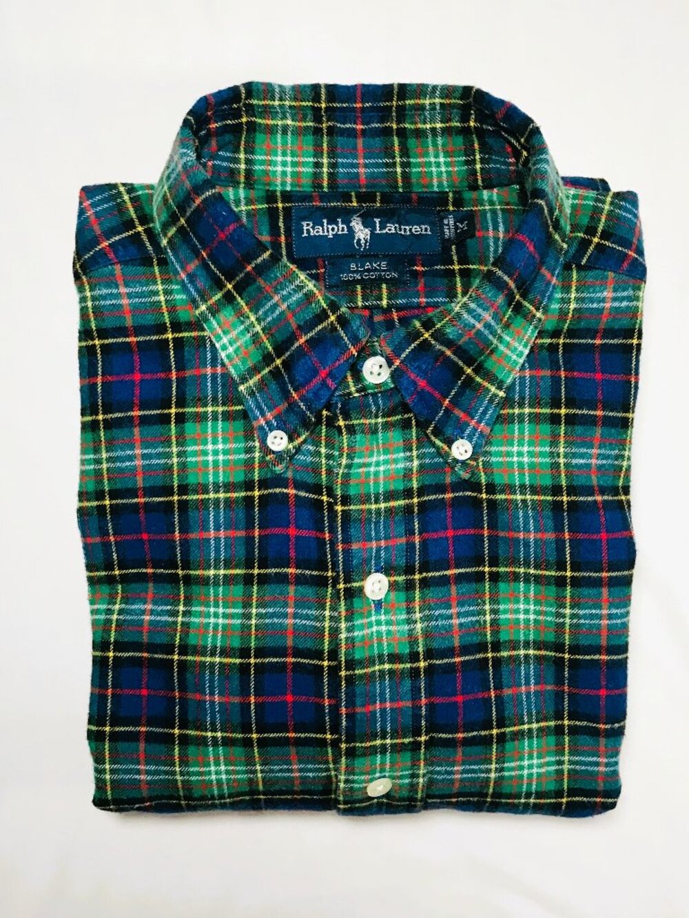 Polo Ralph Lauren Blake Blue Green Plaid Flannel L/S Shirt Mens Sz M SHIPS FREE!